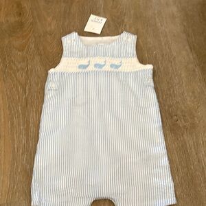 crown & ivy baby White and Light Blue Striped Smocked Whale Dress